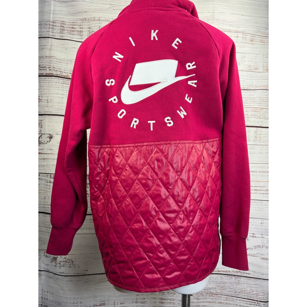 Nike Sportswear NSW Quilted Mixed Media Hoodie Berry Pink Embroidered Logo Small - Picture 5 of 11